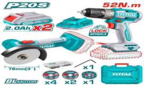 TOTAL TCKLI20278 طقم كومبو شنيور بطاريه 52 ن+صاروخ بطاريه 3 ب 2 بطاريه 2 امبير 20 ف+ 7 احجار متعدده خ.ق