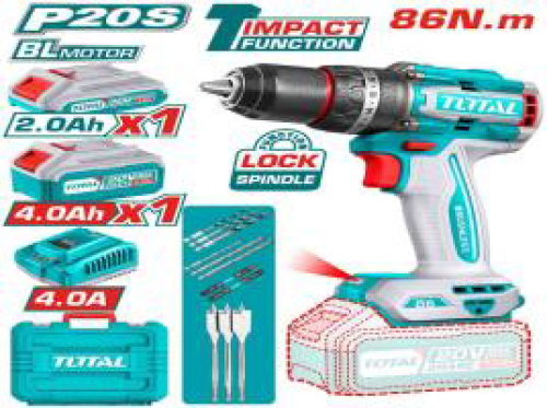 TOTAL TIDLI20868 شنيور بطاريه دقاق 20 ف بطاريه 2 امب ري+ 4امب ري 86 ن طقم بنطه معلقه+شاحن 4 امب ري خ.ق